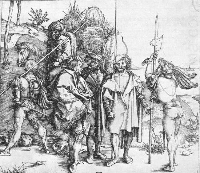 Albrecht Durer Five Lansquenets and an Oriental on Horseback